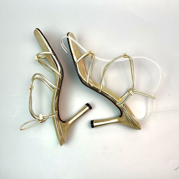 Stuart Weitzman Gold Strappy Heeled Sandals with Rhinestone Details US 9 - Picture 6 of 13